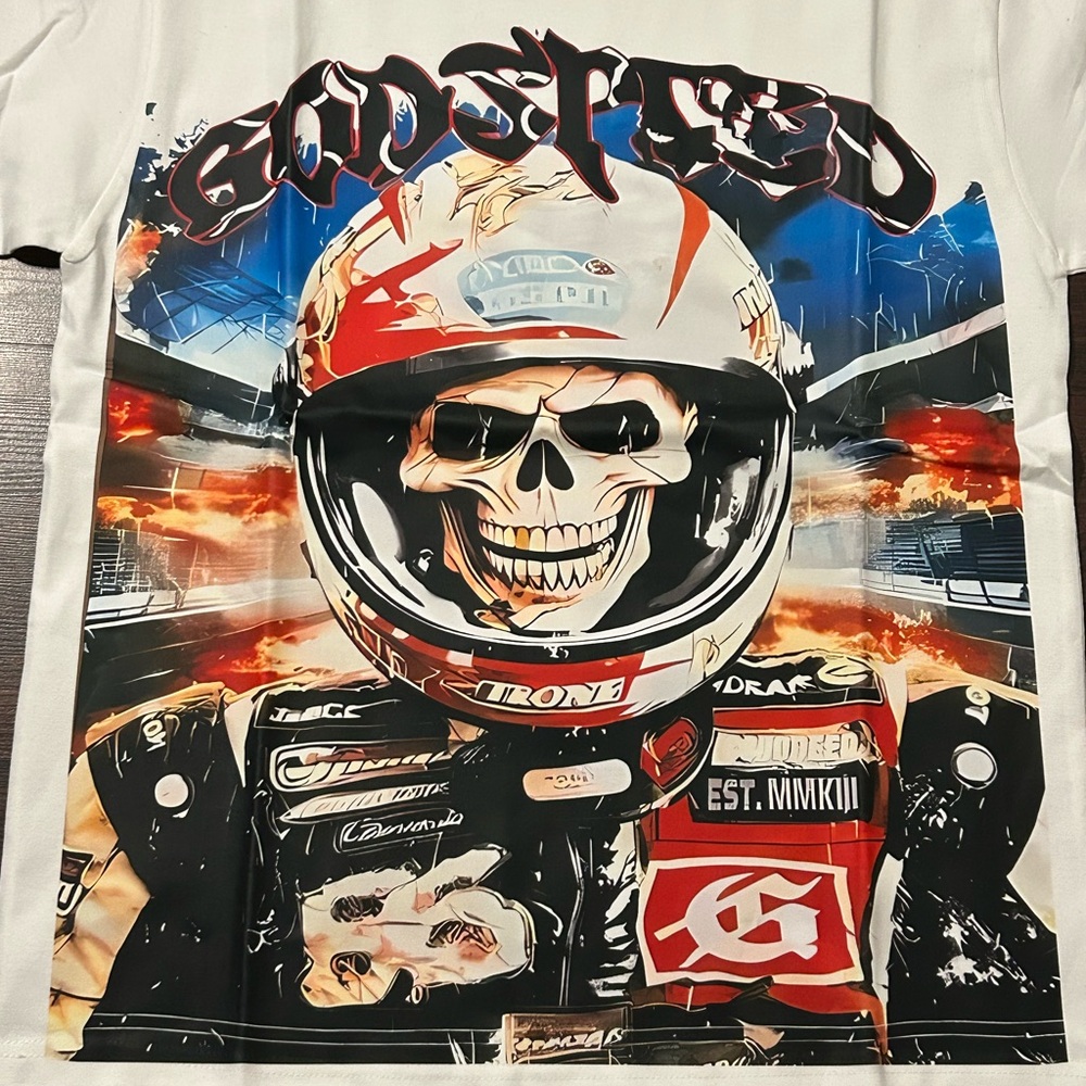 White Racing Skull Graphic Tee - Picture 2 of 3